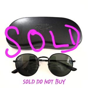 Ray Ban Black Round Metal Unisex Sunglasses with Case Y2K Preppy Minimalist Goth